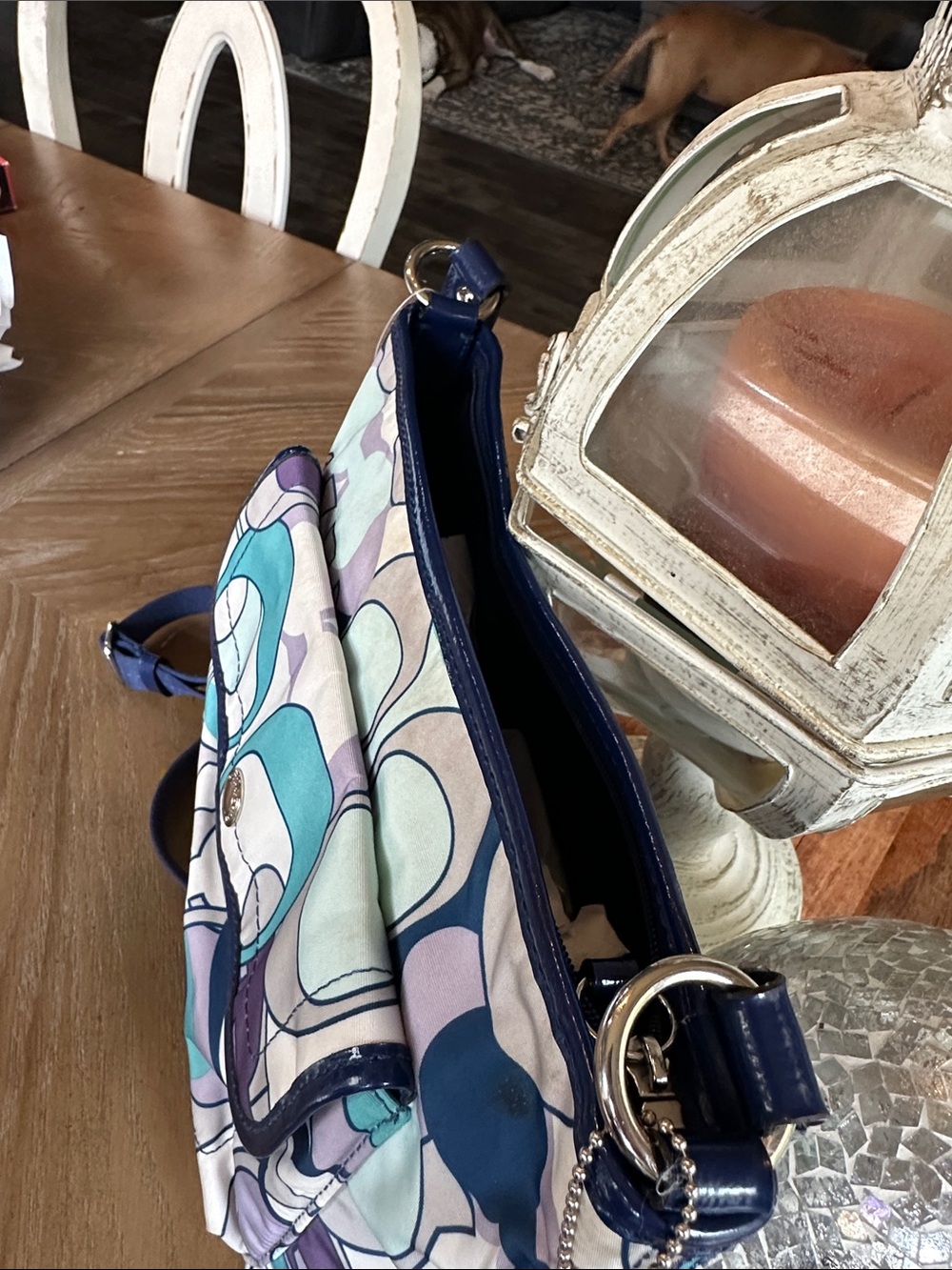 Coach Geometric Print Crossbody in Teal, Purple & Navy - Picture 6 of 11